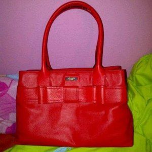 kate spade Red-Coral Leather Bow Shoulder with Dot Lining Handbag Purse